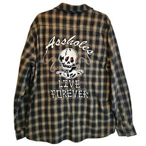 Assholes Live Forever 2XL Buttondown Embroidered image Shirt. Rare. Unique. Fun